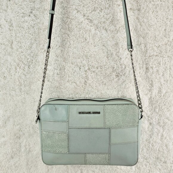 MICHAEL KORS Mint Green Patchwork Tiles Jet Set Camera Crossbody Bag Chain Strap - Picture 2 of 12